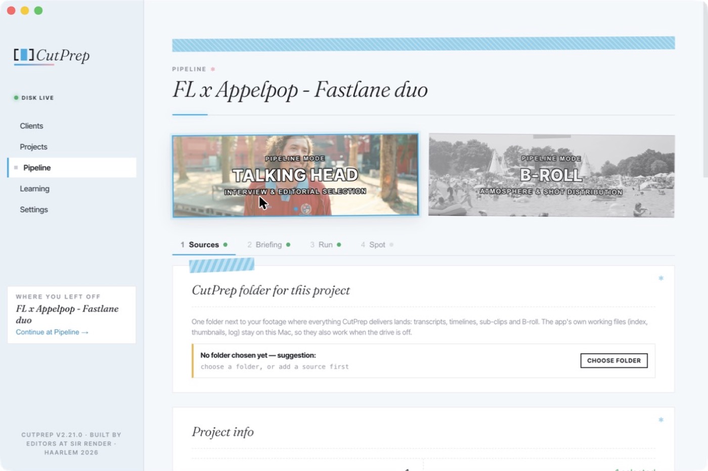 The CutPrep pipeline screen: two modes and four numbered tabs